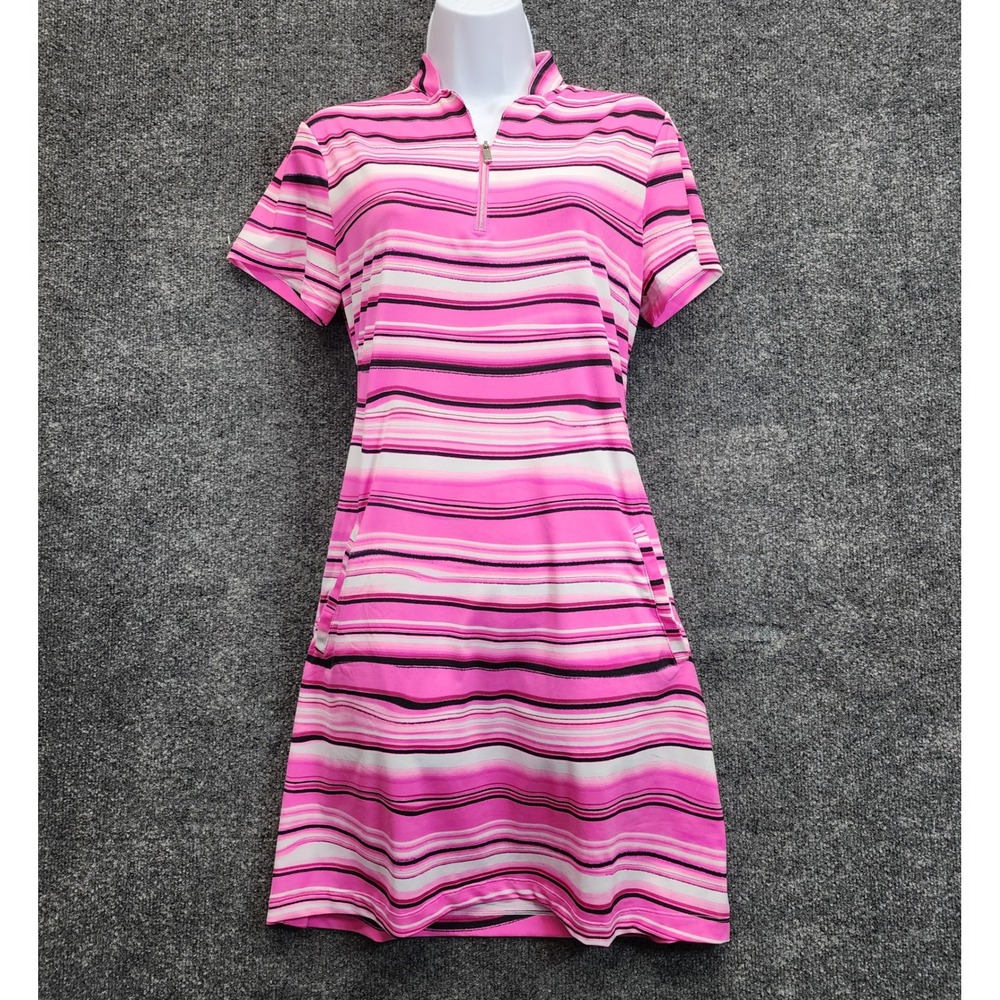 Tail Womens Pink Striped Golf Tennis Dress Quarter Zip Athletic Preppy M
